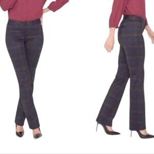NYDJ Slim Straight Plaid Pattern Ponte High Rise Office Trouser Pants Size 0